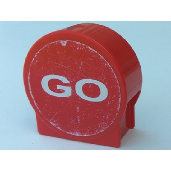 Duplo, Brick 1 x 3 x 2 Round Top Road Sign with 'BRAKE' and 'GO' Pattern (Stickers) - Set 4694