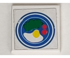 Tile 2 x 2 without Groove with Blue Circle Plate, Fried Egg, 2 Red Spots Pattern (Sticker) - Set 269