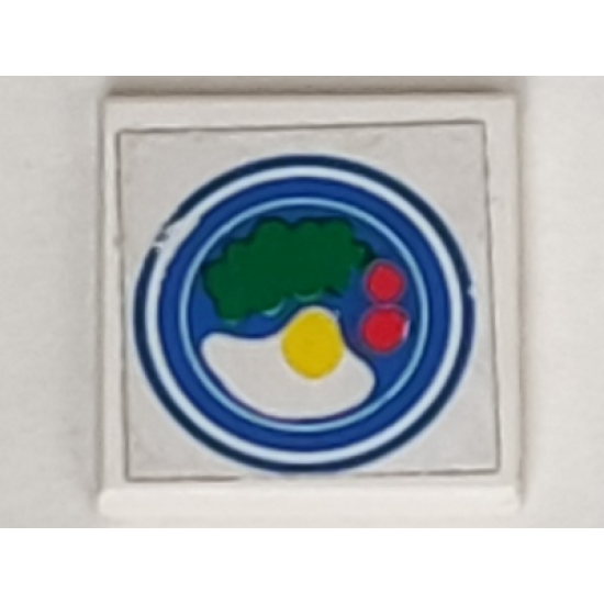 Tile 2 x 2 without Groove with Blue Circle Plate, Fried Egg, 2 Red Spots Pattern (Sticker) - Set 269