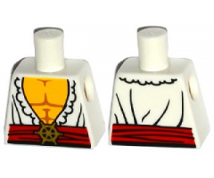 Torso Open Shirt with Frills, Red Waist Sash and Gold Helm Buckle Pattern