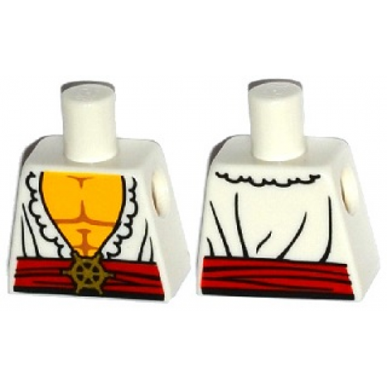Torso Open Shirt with Frills, Red Waist Sash and Gold Helm Buckle Pattern