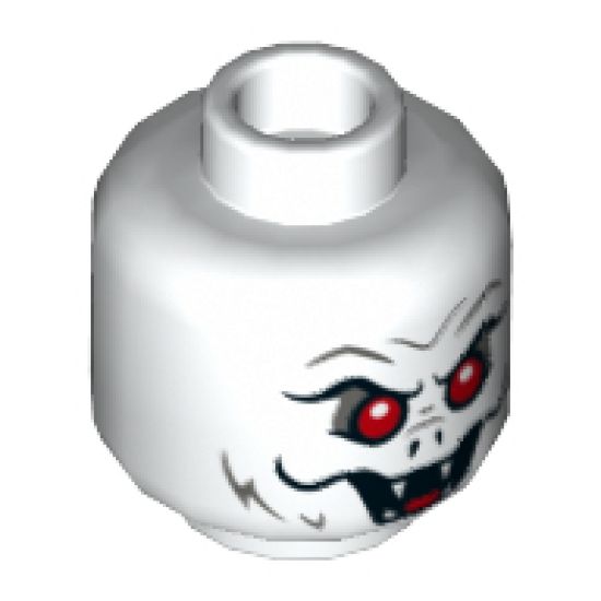 Minifigure, Head Dual Sided Alien, Dark Bluish Gray Fur, Black Eyebrows and Nostrils, Red Eyes, Fangs, Angry / Scared Pattern - Hollow Stud
