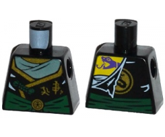 Torso Ninjago Robe with Dark Green Sash, Gold Asian Characters, Torn with Purple Tattoo on Back Pattern