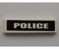 Tile 1 x 4 with White 'POLICE' on Black Background Pattern (Sticker) - Sets 7237 / 7245-1
