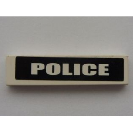 Tile 1 x 4 with White 'POLICE' on Black Background Pattern (Sticker) - Sets 7237 / 7245-1