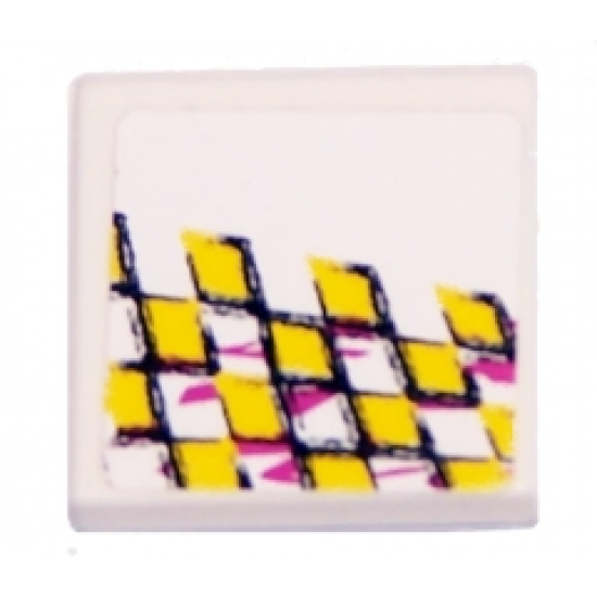 Tile 2 x 2 with Yellow Checkered Racing Pattern Model Right Side (Sticker) - Set 8131