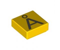 Tile 1 x 1 with Silver Capital Letter A with Ring (Å) Pattern
