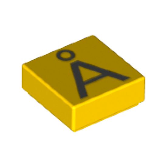 Tile 1 x 1 with Silver Capital Letter A with Ring (Å) Pattern
