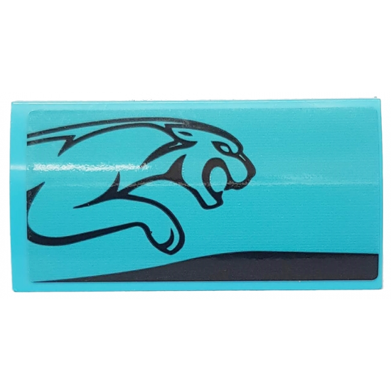 Slope, Curved 2 x 4 x 2/3 with Bottom Tubes with Black Stripe and Leaping Jaguar on Medium Azure Background Pattern Model Right Side (Sticker) - Set 76898