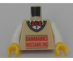 Torso with 'DANMARKS INDSAMLING' on Front, Lego Logo on Back Pattern / White Arms / Yellow Hands
