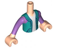 Mini Doll, Torso Friends Boy Dark Turquoise Hoodie with White Undershirt Pattern, Light Nougat Arms with Hands with Medium Lavender Sleeves