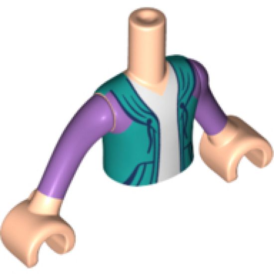 Mini Doll, Torso Friends Boy Dark Turquoise Hoodie with White Undershirt Pattern, Light Nougat Arms with Hands with Medium Lavender Sleeves
