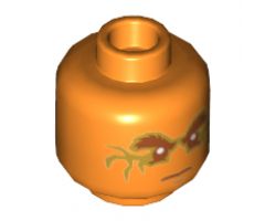 Minifigure, Head Dark Orange Eyebrows, Mouth and Eyes with Gold Fractures Pattern (Cole) - Hollow Stud