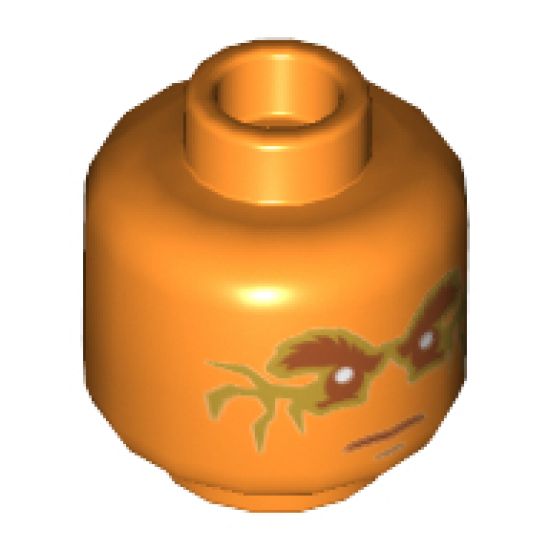 Minifigure, Head Dark Orange Eyebrows, Mouth and Eyes with Gold Fractures Pattern (Cole) - Hollow Stud
