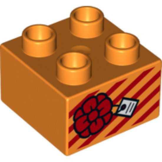 Duplo, Brick 2 x 2 with Present / Gift with Bow and Stripes Pattern