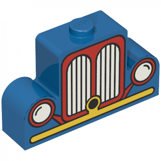 Brick, Modified 1 x 4 x 2 Center Stud Top with Car Grille Fabuland yellow/red Pattern