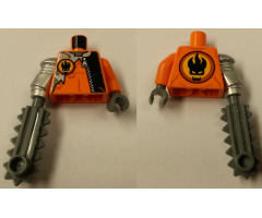 Torso Agents Villain with Zipper & Silver Inset Pattern / Orange Arm and DBG Hand Left / Met Silver Mech Arm and DBG Chainsaw Right