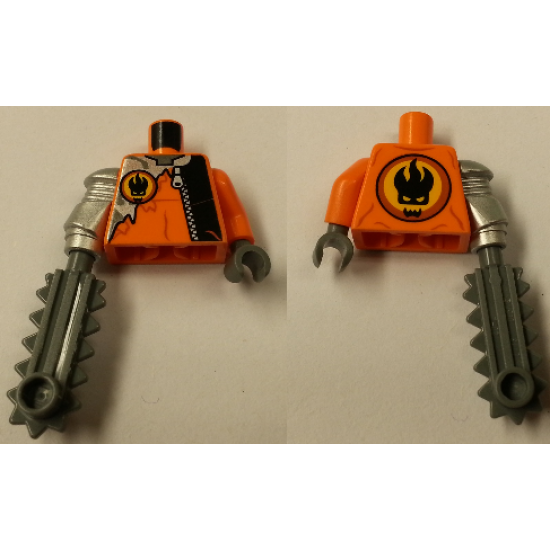 Torso Agents Villain with Zipper & Silver Inset Pattern / Orange Arm and DBG Hand Left / Met Silver Mech Arm and DBG Chainsaw Right