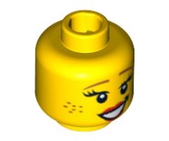 Minifigure, Head Female Brown Eyebrows, Freckles, Eyelashes, Red Lips, Smile with Teeth Pattern - Blocked Open Stud