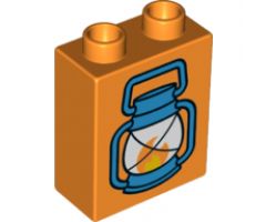Duplo, Brick 1 x 2 x 2 with Blue Lantern with Flame Pattern
