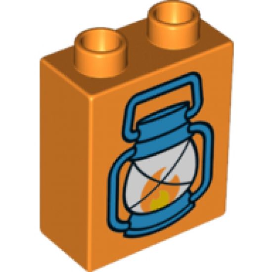 Duplo, Brick 1 x 2 x 2 with Blue Lantern with Flame Pattern
