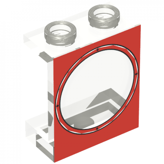 Panel 1 x 2 x 2 - Hollow Studs with Porthole on Red Background Pattern