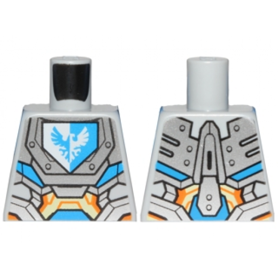 Torso Nexo Knights Armor with Orange and Gold Circuitry and Emblem with Blue Falcon Pattern