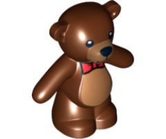 Teddy Bear with Black Eyes, Nose and Mouth, Medium Nougat Stomach and Muzzle and Red Bow Tie Pattern