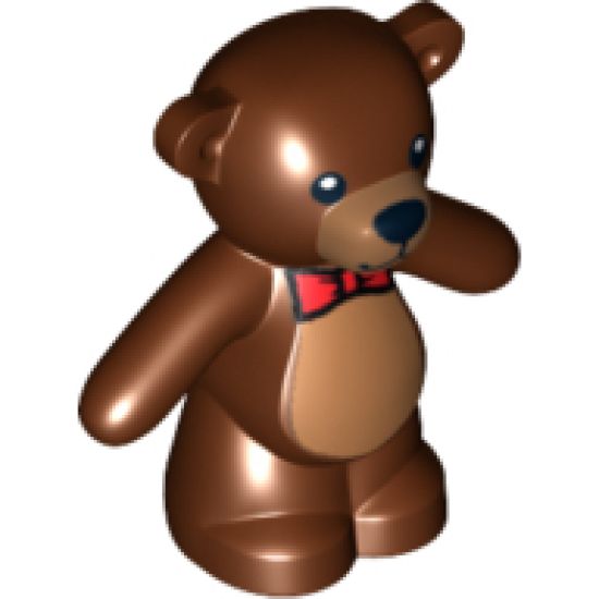 Teddy Bear with Black Eyes, Nose and Mouth, Medium Nougat Stomach and Muzzle and Red Bow Tie Pattern