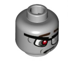 Minifigure, Head Alien Zombie with Glasses Shattered Lens, Red Eye, Dark Brown Eyebrows and Crooked Frown Pattern - Hollow Stud
