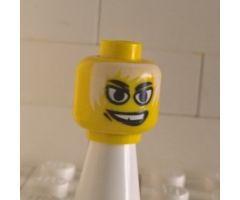 Minifigure, Head Male White Eyes, White Hair, White Teeth, Grin, Gap Tooth Pattern - Blocked Open Stud