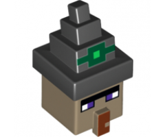 Minifigure, Head, Modified Cube with Black Hat with Minecraft Witch Pattern