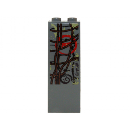 Brick 1 x 2 x 5 with Reddish Brown Vines, Red Teeth Symbol and Brick Wall Pattern Left Side (Sticker) - Set 70014