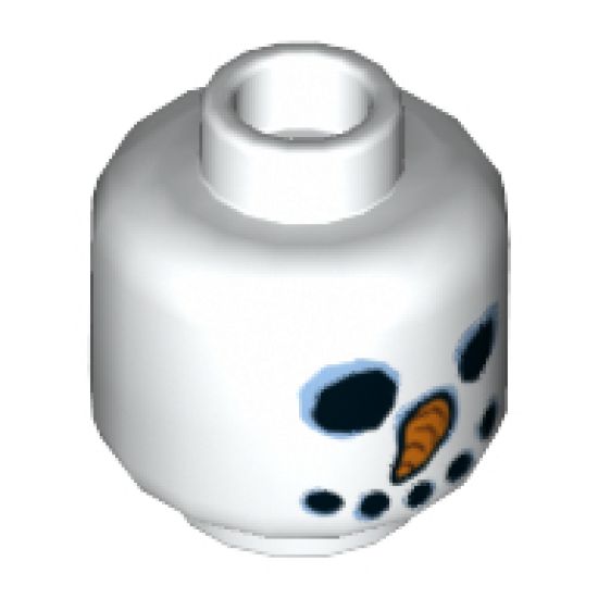 Minifigure, Head Black Coal Lump Eyes and Mouth, Orange Carrot Nose, Bright Light Blue Highlights Pattern - Hollow Stud