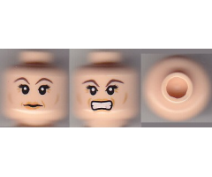 Minifigure, Head Dual Sided Female, Dark Brown Eyebrows, Crow's Feet, Smile / Angry Pattern (HP Narcissa) - Hollow Stud