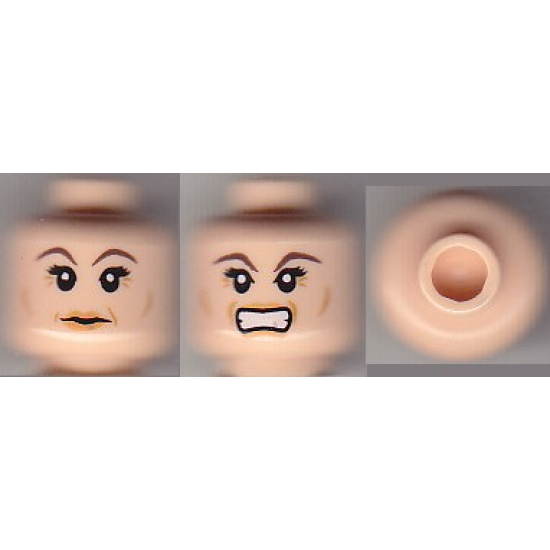 Minifigure, Head Dual Sided Female, Dark Brown Eyebrows, Crow's Feet, Smile / Angry Pattern (HP Narcissa) - Hollow Stud