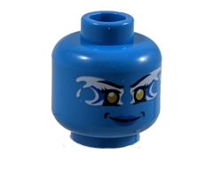 Minifigure, Head Alien Female Yellow Eyes and White and Blue Airjitzu Electricity Pattern - Hollow Stud
