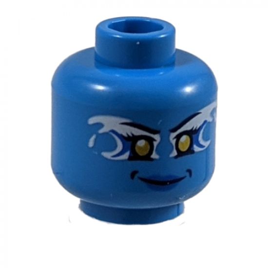 Minifigure, Head Alien Female Yellow Eyes and White and Blue Airjitzu Electricity Pattern - Hollow Stud