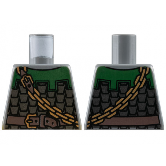 Torso Castle Kingdoms Scale Mail, Dark Green Collar, Chain and Belt Front and Back Pattern