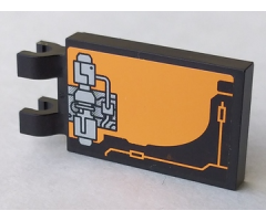 Tile, Modified 2 x 3 with 2 Clips (thick U clips) with Silver Mechanical Pattern Model Left Side (Sticker) - Set 8970