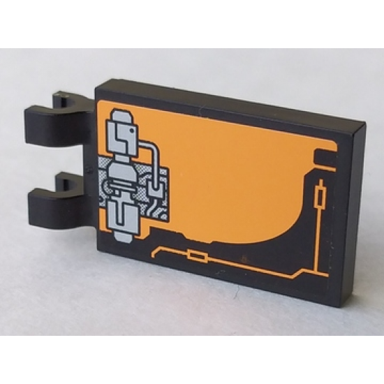 Tile, Modified 2 x 3 with 2 Clips (thick U clips) with Silver Mechanical Pattern Model Left Side (Sticker) - Set 8970