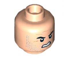 Minifigure, Head Beard Stubble, Black Arched Eyebrows, White Pupils, Scars and Angry Mouth Pattern (Jango Fett) - Hollow Stud