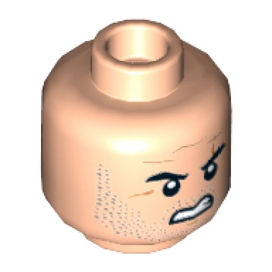 Minifigure, Head Beard Stubble, Black Arched Eyebrows, White Pupils, Scars and Angry Mouth Pattern (Jango Fett) - Hollow Stud