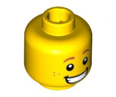 Minifigure, Head Dark Orange Eyebrows and Freckles, Wide Grin with Teeth Pattern - Hollow Stud