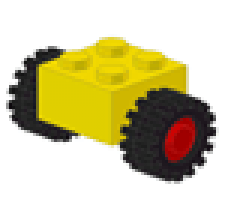 Wheel & Tire Assembly Brick, Modified 2 x 2 with Wheels Red for Single Tire with Black Tires 15mm D. x 6mm Offset Tread Small (3137c01 / 3641)