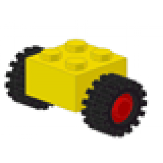 Wheel & Tire Assembly Brick, Modified 2 x 2 with Wheels Red for Single Tire with Black Tires 15mm D. x 6mm Offset Tread Small (3137c01 / 3641)