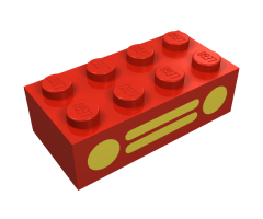 Brick 2 x 4 with Car Grille and Headlights (2 Circles, 2 Lines) Yellow Pattern