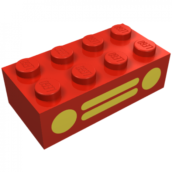 Brick 2 x 4 with Car Grille and Headlights (2 Circles, 2 Lines) Yellow Pattern