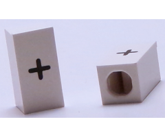 Tile, Modified 1 x 2 x 5/6 with Stud Hole in End and Black '+' Plus Sign Pattern