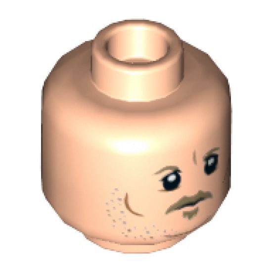 Minifigure, Head Dark Tan Eyebrows, Moustache, Goatee, Gray and Orange Stubble, Cheek Lines and Chin Dimple Pattern (SW Tobias Beckett) - Hollow Stud